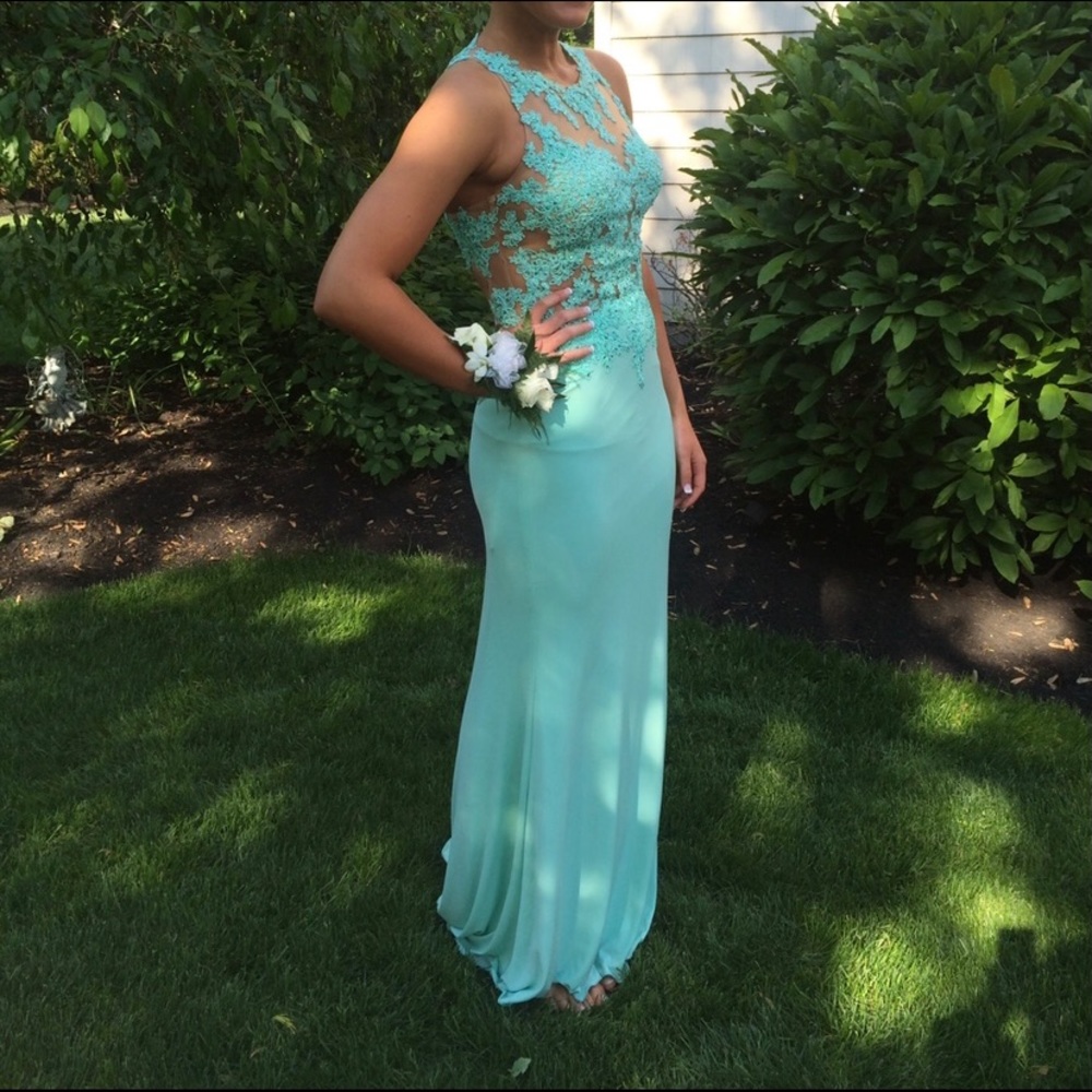 Madison James teal/turquoise prom dress w/ sequins